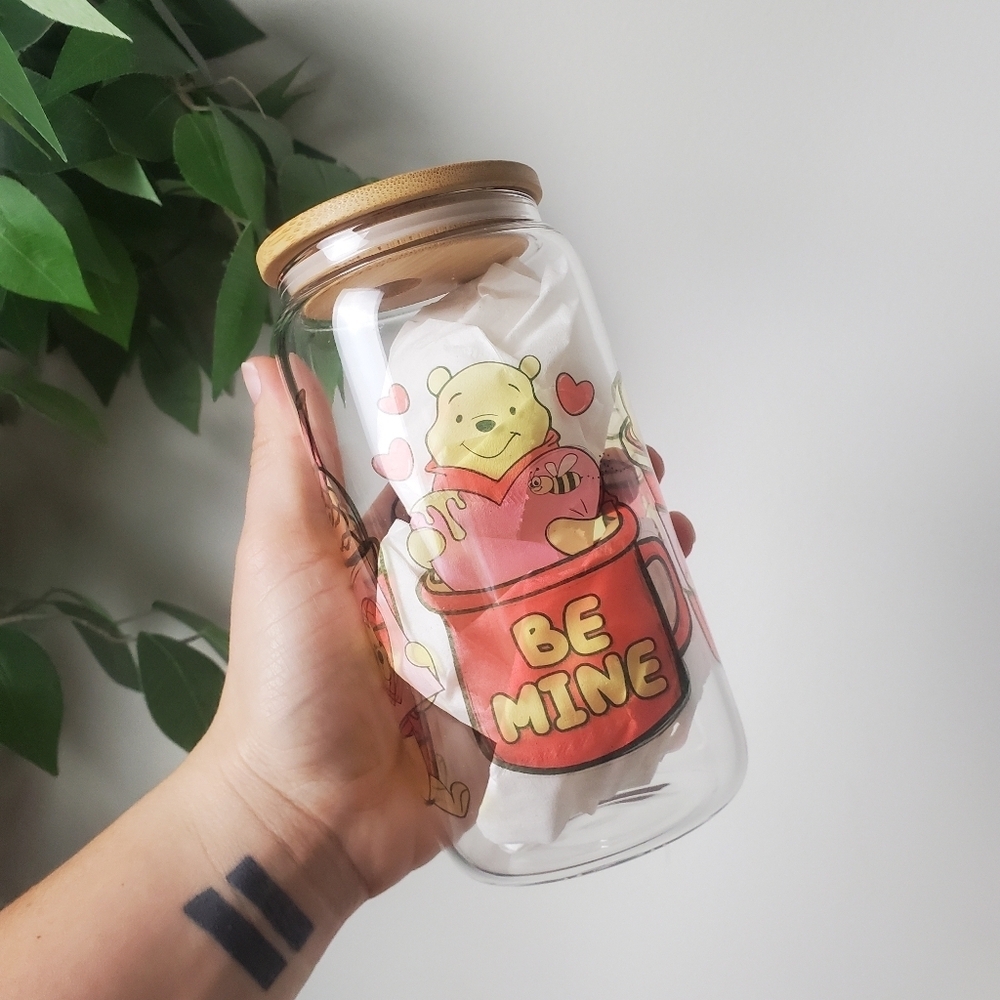 Winnie the Pooh Be Mine Glass Jar Valentines Day Hearts